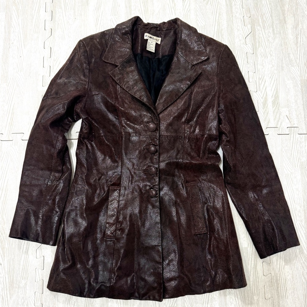 Bebe Vintage Genuine Leather Snakeskin Print Jacket